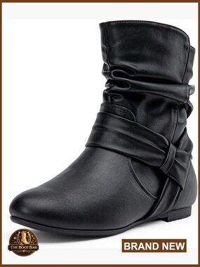 Women's Slouch Ankle Boots Flat Low Heel Side Zipper Soft Suede